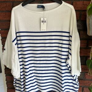 Polo by Ralph Lauren Nautica Women's White and Blue Striped Top
